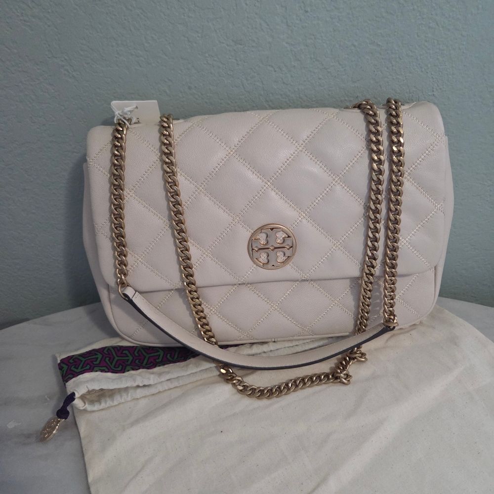 $678 Tory Burch Willa Quilted Cream Shoulder Bag Large In Brie